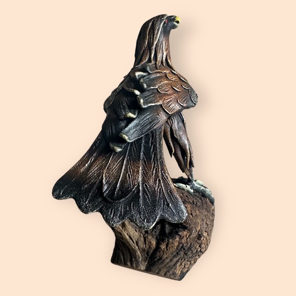 Vintage Driftwood Resin Hawk Bronze Black Brown With Red Eyes Decor Accent - Picture 4 of 13